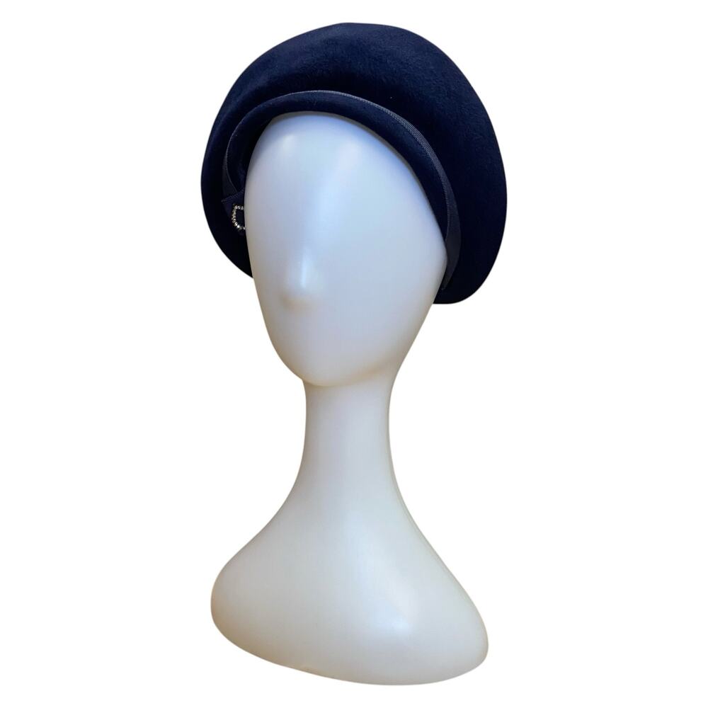 1950s Blue Velour Sculptural Hat Rhinestone Detail Vintage Cocktail Hat